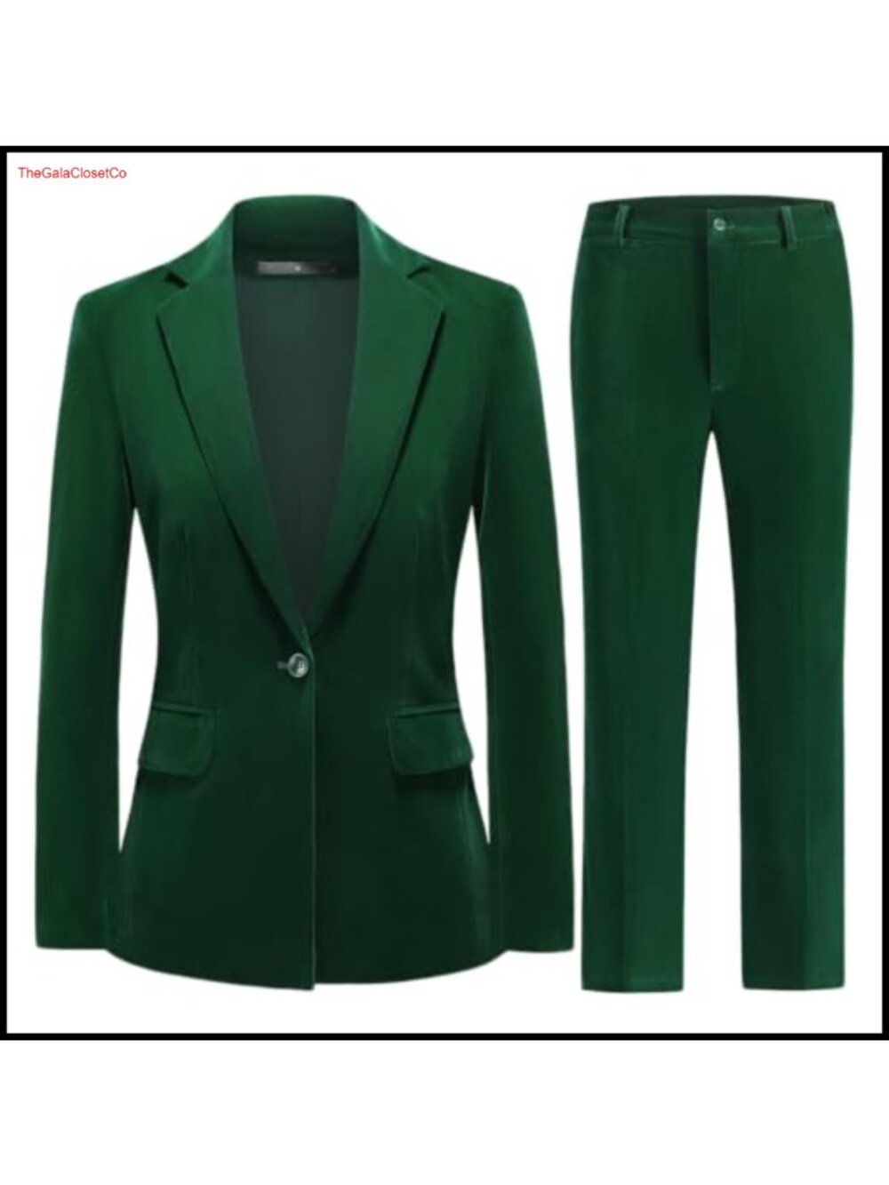 Velvet Suit Set One Button Blazer Straight Leg Pants Formal Outfit